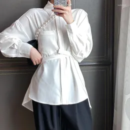 Women's Blouses HXJJP 2023 Spring Autumn Korean Four-color Belted Shits Female Loose Casual Long Sleeve Fashion Blouse Cardigan