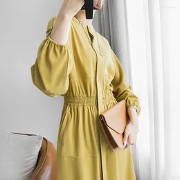 Casual klänningar 2023 modedesigner sommarkvinnor klänning gula långa eleganta damer enkla stora kläder bodycon vestido
