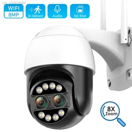 Kamery IP NOWOŚĆ 4K 8MP 8X Hybrydowa Zoom Ptz WiFi Kamera Outdoor szeroka podwójna soczewka AI Wykrywanie przez ludzi 4MP Audio CCTV Surveillance Cam W0310