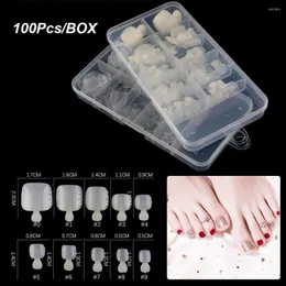 False Nails 100pcs 10 크기 발가락 네일 아트 전체 커버리지 풋 팁 테일 테이블 명확한 자연 확장 매니큐어 도구