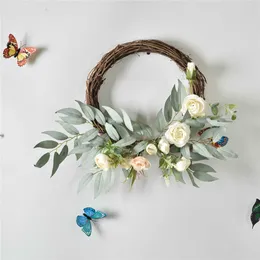 Decorative Flowers Wreaths Cilected Rattan Artificial Wreath For Door Hanging Fake Rose Plant Wedding Pendant Garland Wall Decoration 25Cm P230310 P230310