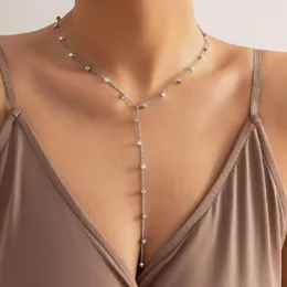 Catene Cosysail Collana lunga semplice con nappa per donna Egirl Pettorina a catena in cristallo minimalista Bikini petto gioielli per il corpo