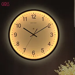 Wall Clocks 12 inches Luminous Wall Clock Mute Large Number Hanging Clocks Living Room Dark Glowing Warm White Modern LED Wall Watches 230310