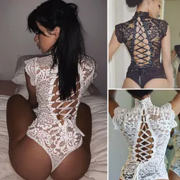 Mulheres Macacões Macacões Mulheres Sexy Full Lace Seethrough Lingerie Cheongsam Gola Oca Out Nightwear Roupa Interior Erótico Bodysuits Macacão 230308