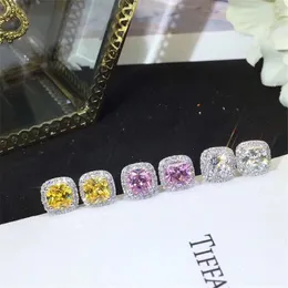 스터드 이어링 S925 여성 스털링 실버 입방 지르코니아 7 7mm Square Earring 신부 웨딩 파인 보석 브린 코스