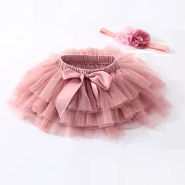 Skirts Baby Girls Tulle Tutu Bloomers Infant born Diapers Cover 2pcs Short Headband Set Rainbow Skirt 230310