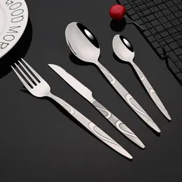 Flatvaruuppsättningar 4/8/16/24pcs Silver Set Set rostfritt stål Middagsbidrag Knifikgaffel Middag Silver Hem Tabeller