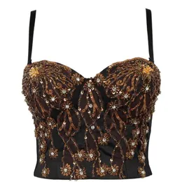 Bustiers korsetter Flower Beading Bra Corset Women's Diamonds Push Up Bustier Night Club Party Crop TOP Female 2023 Ropa Mujer Camis P902BUS