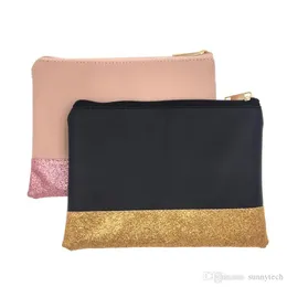 High quality Glitter Cosmetic Bag Wholesale Blanks Shining PU Clutch 2 Colors Makeup Bag 20cmx14cm LX1218