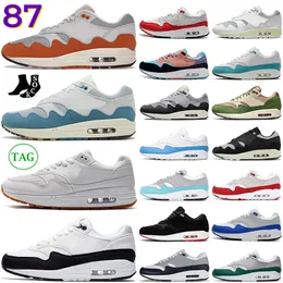1 87 Running Shoes Homens Mulheres Patta Ondas 1S 87S Branco Monarca Monarca Aqua Aqua Treeline Sean Wotherine Wotherine Anniversary Menve