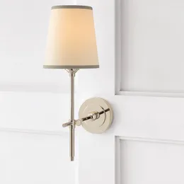 벽 램프 식당 거실 침실 거울 전면 램프 구리 천 표지 미국 라이트 럭셔리 현대 장식