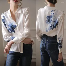 Women's Blouses Women Shirts 2023 Spring Autumn Long Sleeve Turn Down Collar Loose Blouse Graphic Print Drop Shoulder Casual Streetwear Top