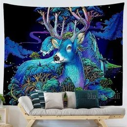 Tapestries Elk Animal Tapestry Colorful Forest Modern Art Polyester Wall Decor
