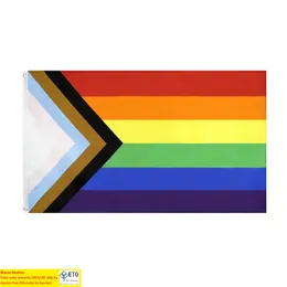 Toptan Üçgen Gökkuşağı Bayrakları Banner Polyester Metal Gromets LGBT Eşcinsel Gökkuşağı İlerleme Gurur Bayrağı Dekorasyonu DBC