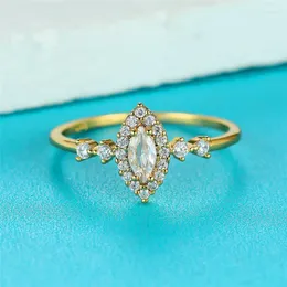 Wedding Rings Luxury Female White Crystal Stone Ring Yellow Gold Thin For Women Vintage Bridal Leaf Engagement