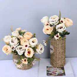 Fiori decorativi 3 pezzi artificiali rose finte con steli per bouquet nuziali fai -da -te centrotavola bianca da doccia da sposa decorazioni da festa