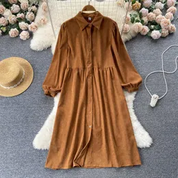 Casual Dresses VANOVICH 2023 Autumn And Winter Korean Style Temperament Single-breasted Loose Dress Corduroy A-line Sweet
