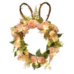 Decorative Flowers Wreaths Simulation Garland Charming Easter Wreath Fade-Resistant LED Glowing Front Door Decor Create Atmosphere P230310 P230310