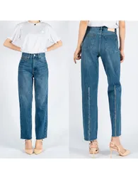 Damen-Jeans, Damen-Jeans, Hose, Frühling/Sommer, hohe Taille, Retro-Waschung, blau, gerade, Wadenoberseite, verzierte Neun-Punkt-Jeans 230310