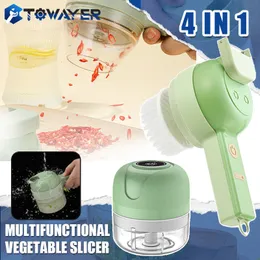 Fruit Vegetable Tools Vegetable Cutter Set 4 In 1 Handheld Electric Durable Chili Vegetable Crusher Kitchen Tool USB Charging Ginger Masher Machine 230309
