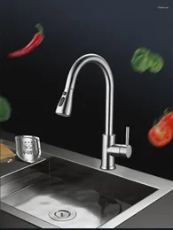 Küchenarmaturen, weißer Einhandgriff, herausziehbares Hahnloch, drehbar, 360-Grad-Wassermischer, Edelstahl, schwarze Chromfarbe
