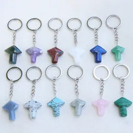 Natural Stone Mushroom Key Rings Keychains Healing Crystal Car Decor Key Chain Keyholder