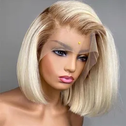 PRE PLUCKED 613# Blond 4x4 Spets Bob Wig Human Hair Brasilian Indian Peruansk Malaysian Body Straight Water Loose Deep Curly For Women All Ages Natural Color