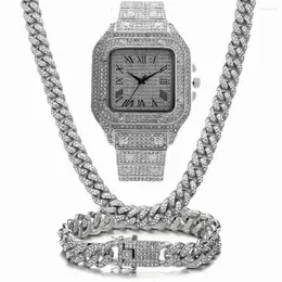 Chains Iced Out Chain Bling Miami Cuban Link Rhinestone Watch Necklaces Bracelet Women Men Charm Jewelry Hip Hop Choker