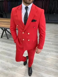 Erkekler Smokin Kırmızı Resmi Takım Erkekler İçin 2 Parça Setleri Düğün Partisi Elbise Ceket ve Pantolon Kostüm Homme