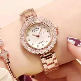 Wristwatches Luxury Lady Diamond Quartz Watch Rose Gold Stainless Steel Watchband Leisure Dress Wrist Horloge Klok Dropshiping