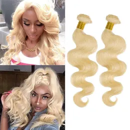 Brazilian Peruvian Indian Malaysian Mongolian Human Hair Extensions 10-30inch 2 Bundles 613#Blonde Body Wave Virgin Hair Wefts 6132310