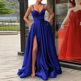 Party Dresses Side Slit Aline Evening Prom Royal Blue Spaghetti Straps Sweetheart Sexy Vestidos de Fiesta Noche 230310