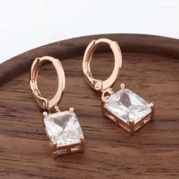 Hoop Earrings Simple For Women 585 Rose Gold Color Unusual Metal Luxury Quality Jewelry Square Natural Zircon Wedding