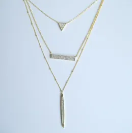 Zincirler Altın Doldurulmuş Üç Katmanlı Kadın Zincir Geometrik Çubuk Çubuk Üçgen Çilmi Mikro Pave Bling Yüksek Kaliteli Vermeil 925 Gümüş