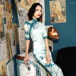 Etniska kläder 4 färg 4xl plus size silk cheongsam klänning qipao långa kvällsklänningar orientalisk stil tryck chipao kvinnlig xl xxl