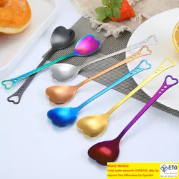 Spoons Creative Colorful Love Heart Shaped Ice Cream Spoon rostfritt stål bestick omrörande kaffedessertverktyg