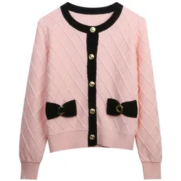 305 2023 Brand Mesmo estilo suéter de manga longa branca rosa suéteres femininos Crew Cardigan Fashion Ploth Mingmei