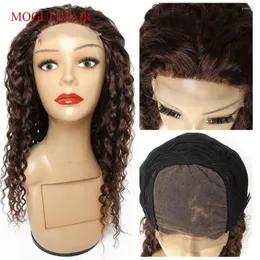 Mogul Hair 4x4-Perücken mit Spitzenverschluss, menschliche Perücke, Wasserwelle, Farbe 4, Schokoladenbraun, 150 % Dichte, 30,5–71,1 cm, Remy