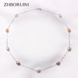 Bärade halsband Zhboruini Fine Pearl Necklace 925 Sterling Silver Pearl Jewelry Natural Freshwater Pearl Choker Pendants Jewelry for Women Gift 230310