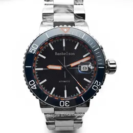 Montre De Luxe Mens Watches gray titanium Wristwatches Automatic movement Black face Metal strap Orange scale Hanbelson307H
