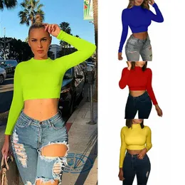 Women's T-Shirt Women Long Sleeve Crew Neck T-shirts Casual Solid Color Crop Tops Ladies Autumn Basic Tee Tops Red Blue Green Yellow