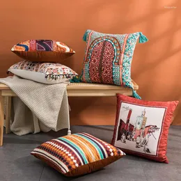 Cuscino Boho Stampa geometrica Copertina con frange Arancione Rosso Custodia per arte astratta Decorazioni per la casa Camera da letto Divano del soggiorno