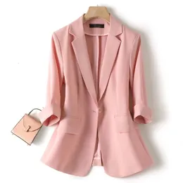 Женские костюмы Blazers Summer Women's Blazer Solid Thin Single Button Jupt Lady Pink Blazer Женская верхняя одежда Casaco Feminino S-4XL 230310