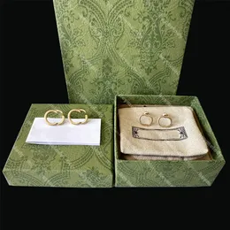 Hot Designer Gold Stud Earrings Double Letter Eardrops Logo Printed Hoop Earrings Women Lovers Gift Jewelry Party Wedding With Box Set