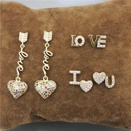 Stud Earrings 6-35mm 10pair/lot Style Cz Earring Valentine's Day Cubic Zirconia Micro Pave Charm Love Letter Shape Jewelry