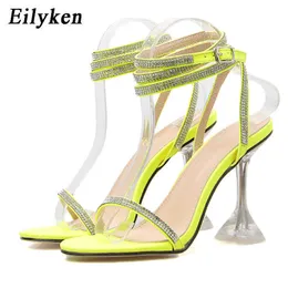 أعلى زائد الحجم 35-42 Crystal Spike Heel Women's Women's Sandals Open Toe Gladiator Strap Band Strap High High Candals Summer Women 230306