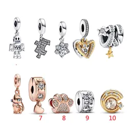 925 pund silver Ny modecharm för Pandora 2023 Robot Pet Cat Söt Pet Paw Print Crescent Meteor River Puzzle Pendant