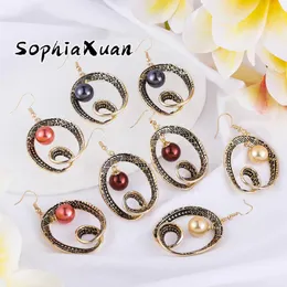 Серьги обруча Huggie Sophiaxuan Jewelry Hawaiian Gold Lating Dangle Drop Серьга красочные жемчужные обручи для женщин 2023