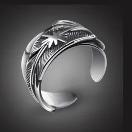10st Retro Silver Color Feather Open Ring For Men's Woman Hip Hop Rock Unisex Finger Ring Punk Gift