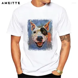 Camisetas masculinas 2023 Ameitte Happy Pit Bull camisa estampada masculina Terrier cães cães cães de impressão de cães de verão